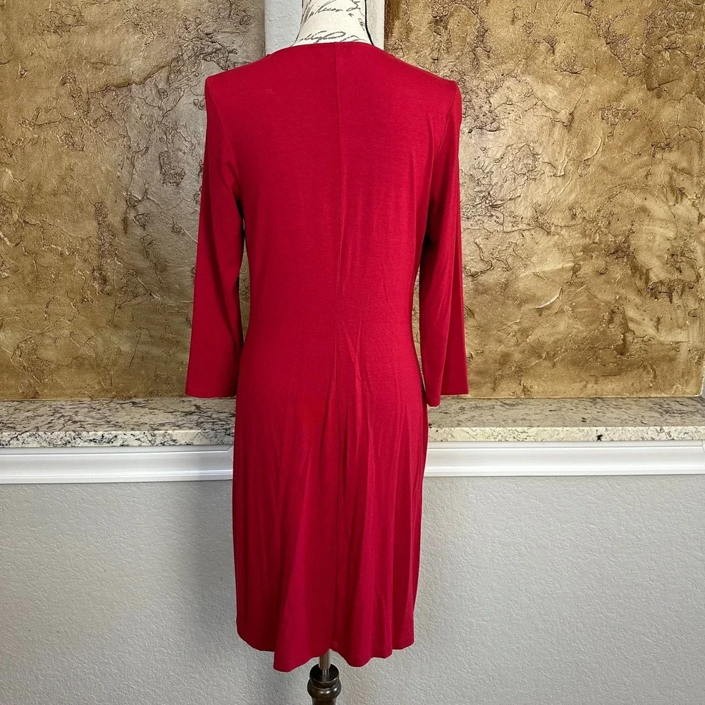 Tommy Bahama Dress Womens Medium Tambour‎ Panel Shirred 3/4 Sleeve Ruched Red